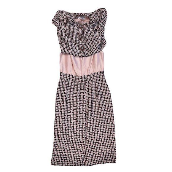 Oscar de la Renta Pink Tweed Strapless Silk Dress